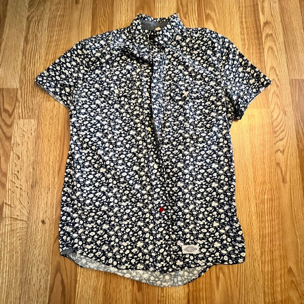 Small blue and white floral print button up, CPO provisions brand